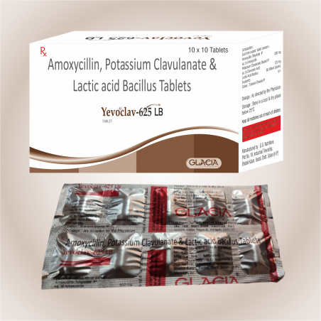 Yevoclav-625 LB Tablets - Amoxycillin, Clavulanic Acid & Lactic Acid Tablets