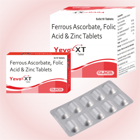 Yevo-XT Tablet - Ferrous Ascorbate & Folic Acid Tablets